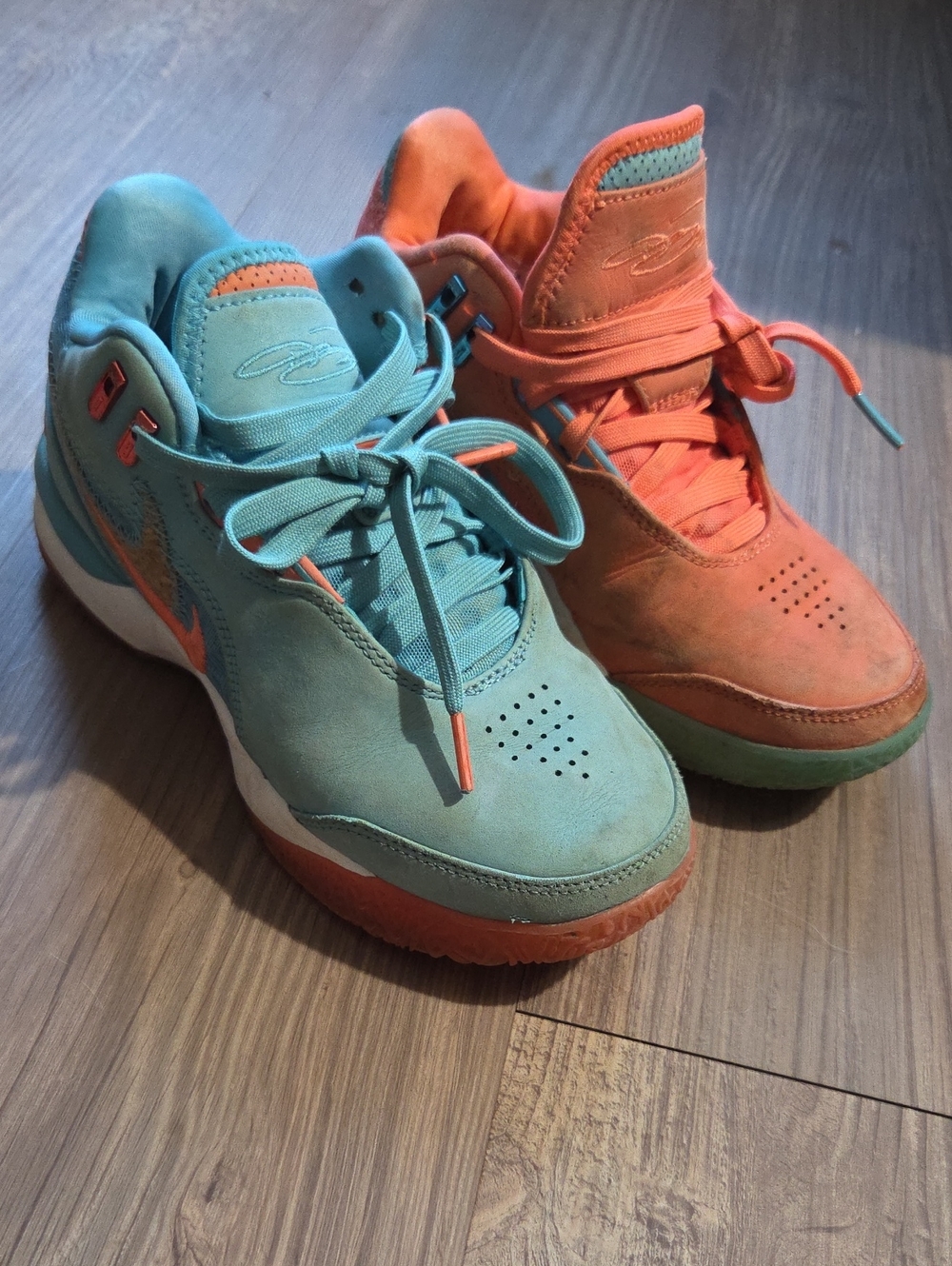 Kids Nike Labron Two-Tone Teal and Coral Sneakers